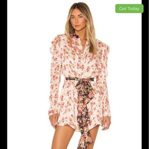 Hemant and Nandita Floral Mini Dress - Pink and Cream